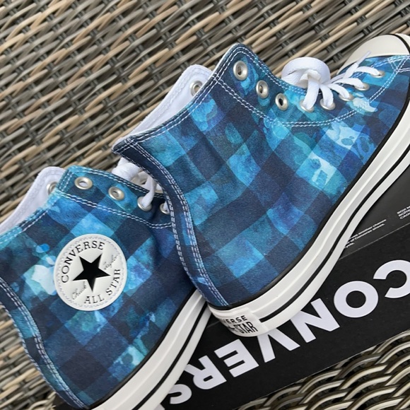 Converse Chuck Taylor All Star Hi Blue Plaid/White/Black MEN`S - Picture 15 of 16